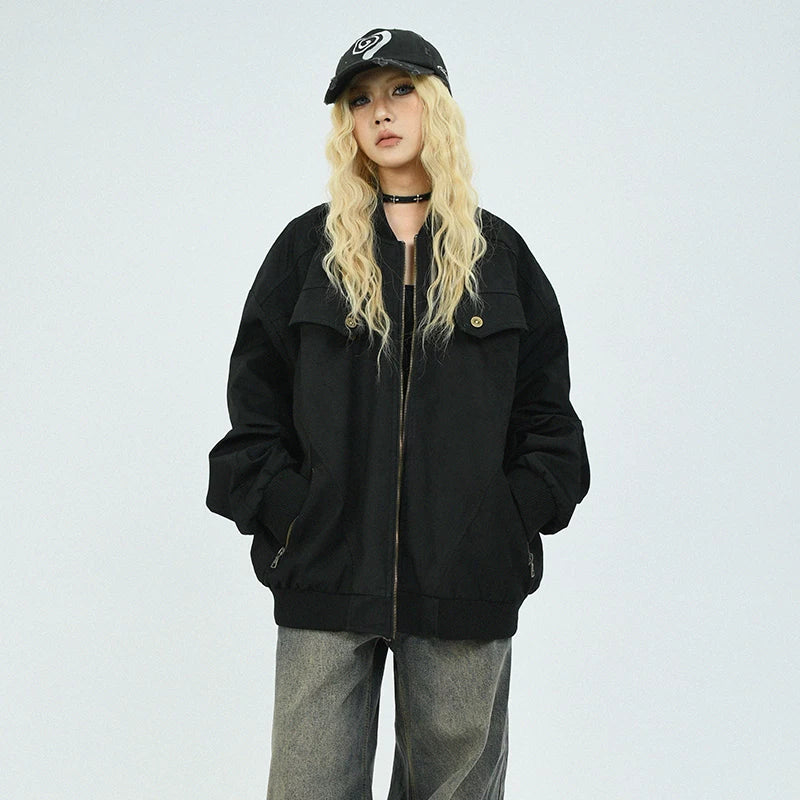 OV original autumn high street retro vintage workwear, baseball jacket, men's and women's American fashion brand loose standing collar jacket