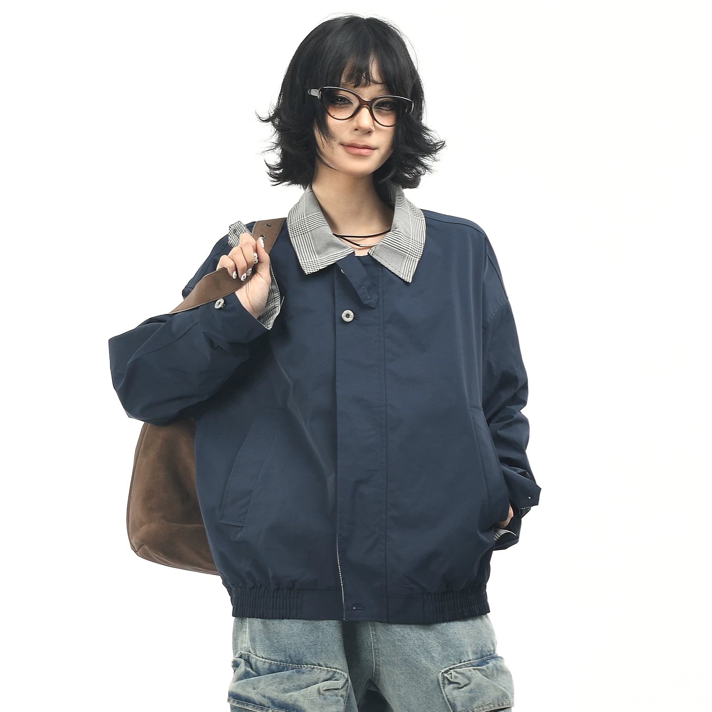 OV original American plaid patchwork couple workwear jacket for men and women, autumn street loose casual lapel jacket trend