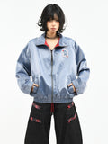 OV original American high-end nylon glossy embroidered stand up collar jacket for women's spring loose short flight jacket for men