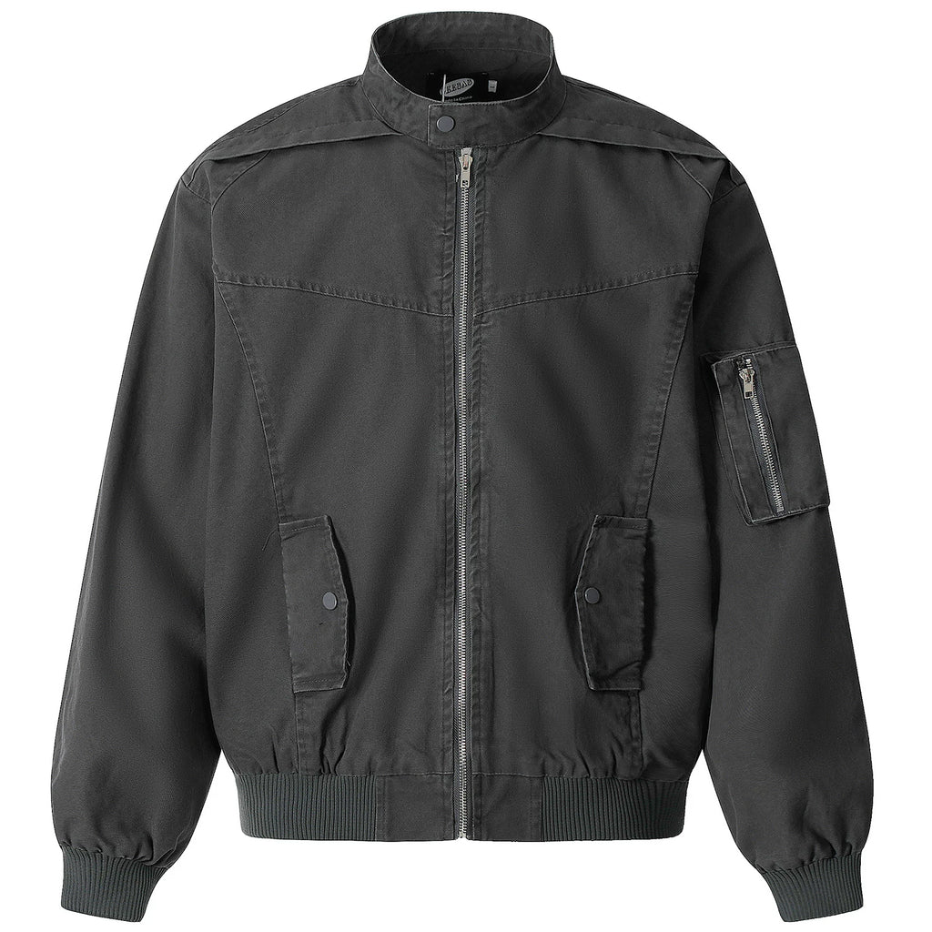 OV original American retro washed distressed stand up collar workwear jacket for men and women, autumn street loose casual jacket trend