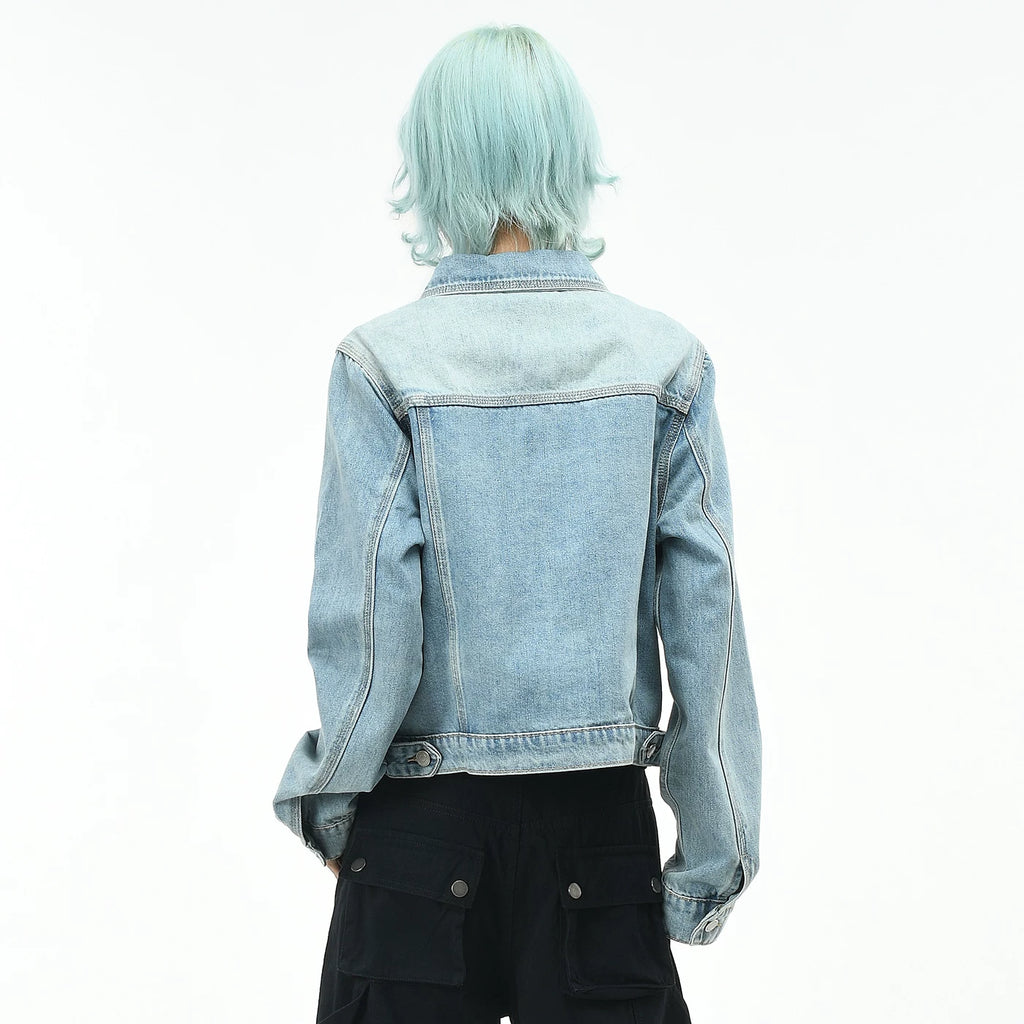 OV original high street retro deconstruction washed denim jacket women's autumn short slim fit jacket blue high-end trendy feeling