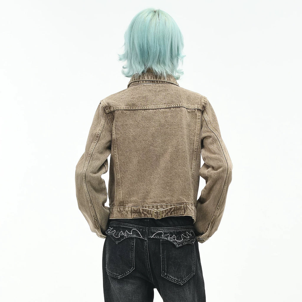 OV original American retro multi pocket workwear denim jacket for women, autumn slim fit short style, vintage lapel jacket trend