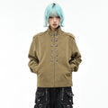 OV original retro Baroque style buckle design PU leather jacket for men and women autumn loose short standing collar jacket jacket