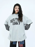 OV Original/Spring American Retro Fake Two Piece Splicing Small High Collar Long Sleeve T-shirt for Men and Women, Uniquely Loose Top Trendy