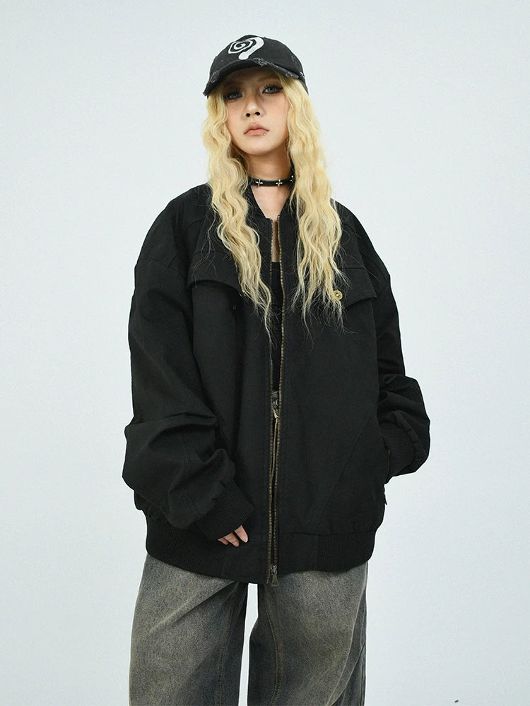 OV original autumn high street retro vintage workwear, baseball jacket, men's and women's American fashion brand loose standing collar jacket