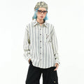 OV original retro striped contrasting yuppie long sleeved shirt for men and women in autumn, loose and irregular button design shirt trend