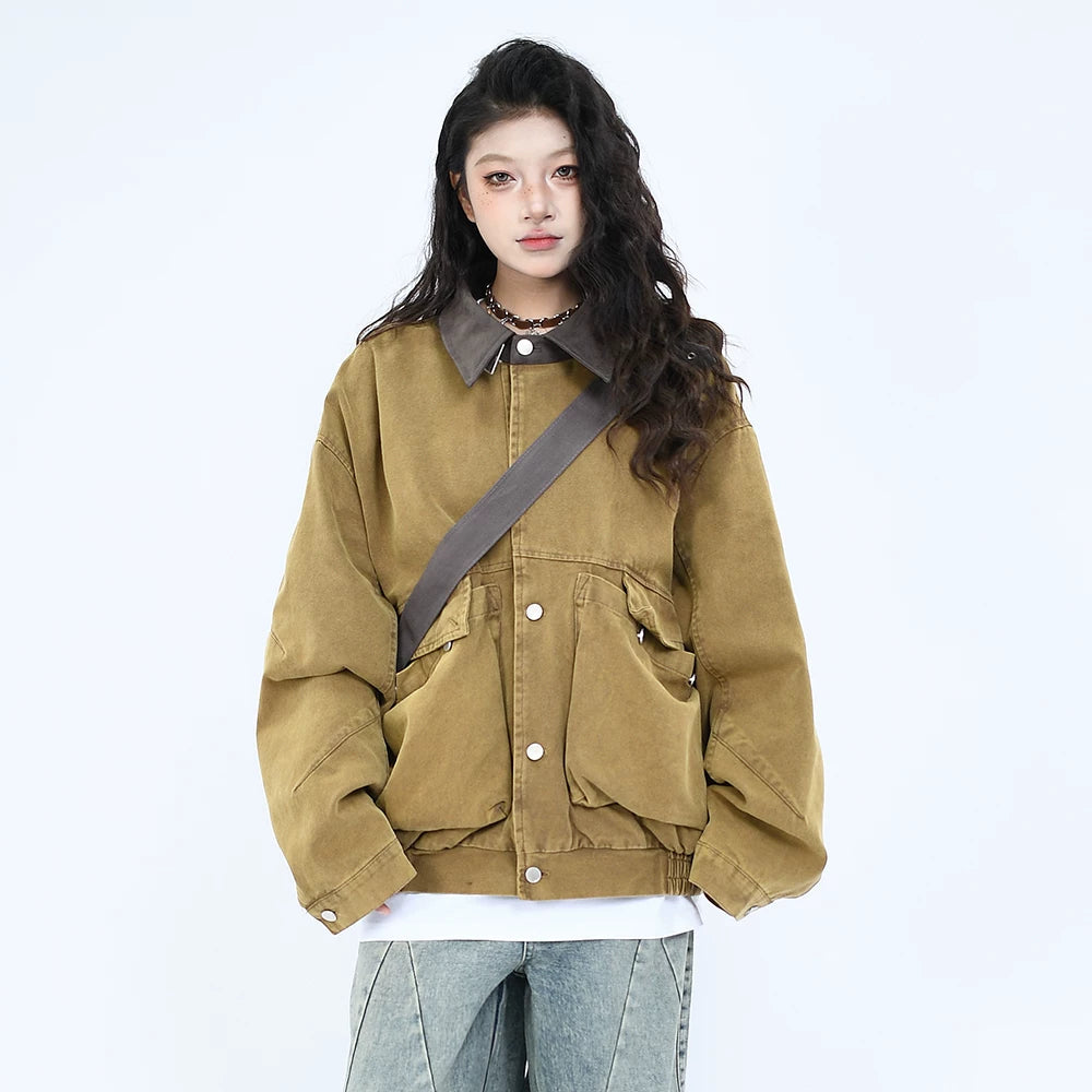 OV Original Spring New American Retro Heavy Old Workwear Jacket Men's and Women's Loose Large Pocket Design Jacket