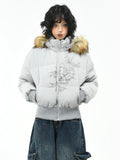 OV original American style fur collar, detachable waist, hood, cotton jacket, women's winter short style, slim and warm, cotton jacket, trendy