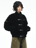 OV Original American Retro Leather Fleece Airplane Buckle Stand up Collar Short Down Jacket Women's Winter Thick Warm Thick Coat