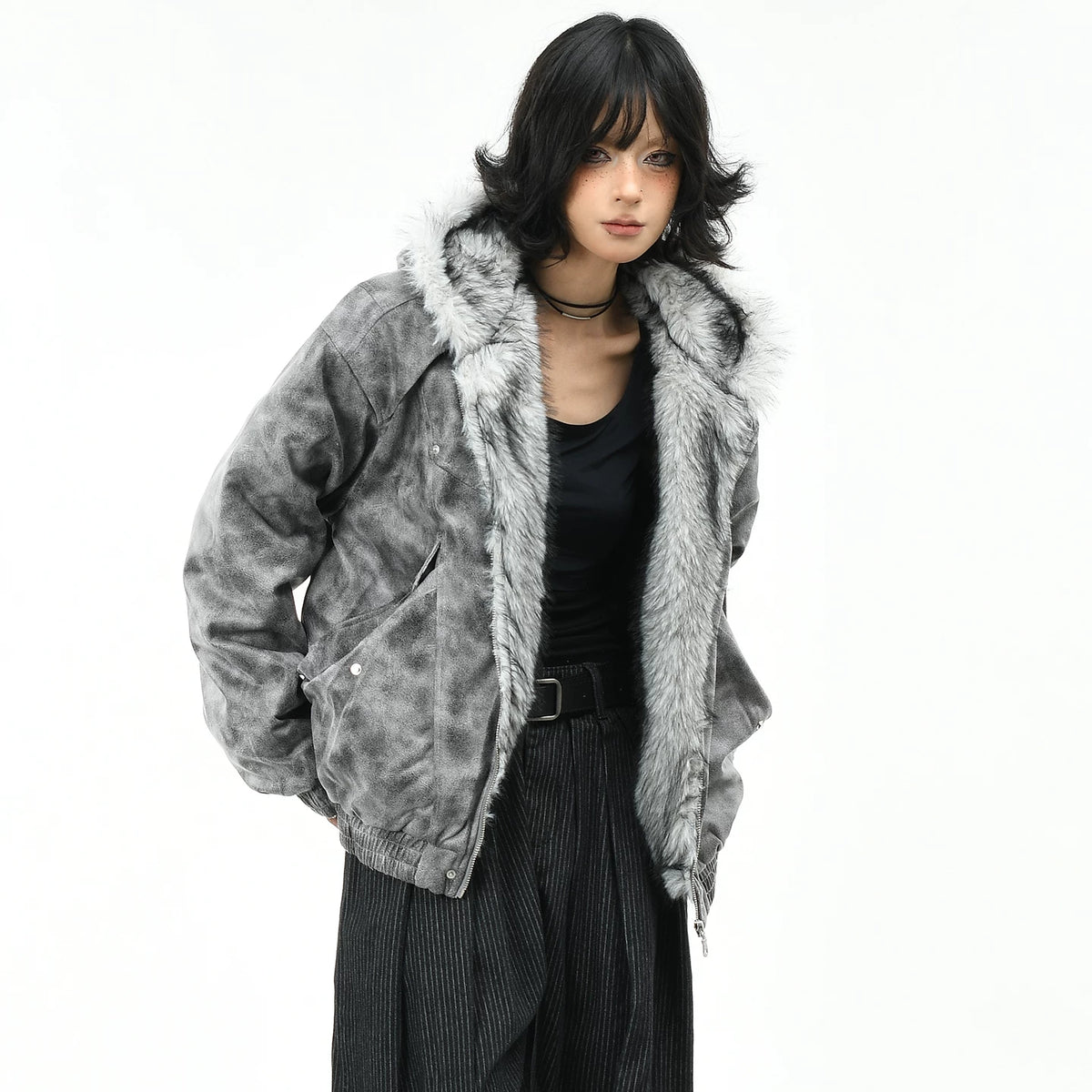 OV original American tie dye mountain carving hooded cotton jacket for women in winter retro loose couple warm cotton clothes trend