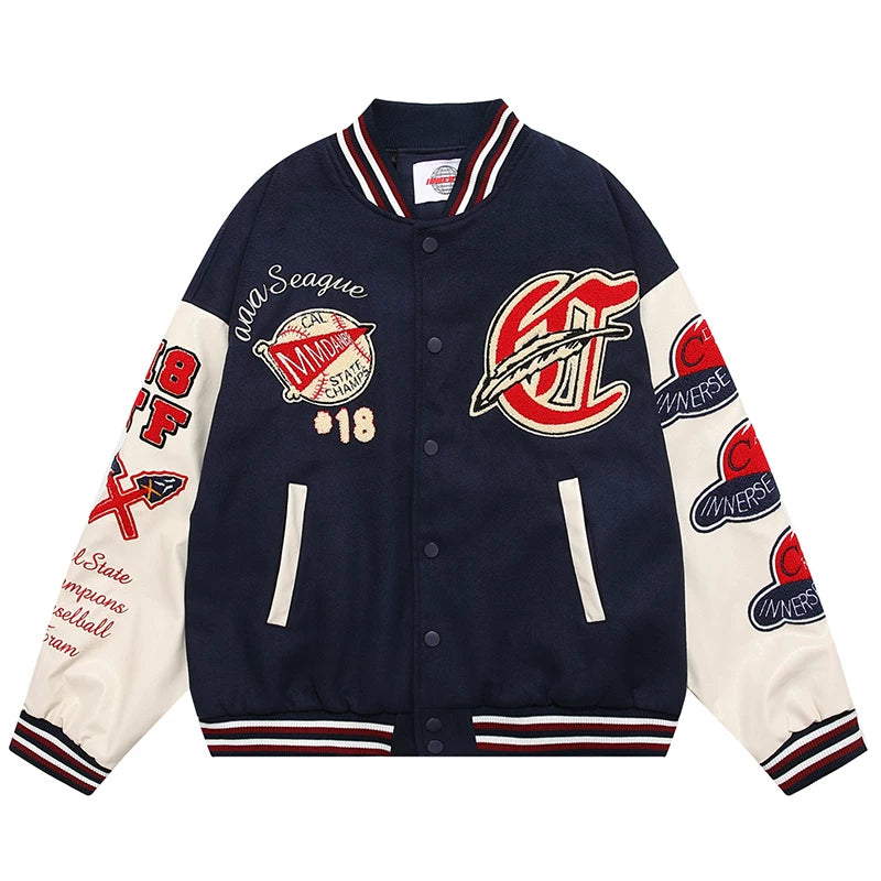 OV Original Winter High Street Retro Plush Embroidered Baseball Jacket with Cotton Jacket for Men and Women Hip Hop Loose Thick Cotton Jacket