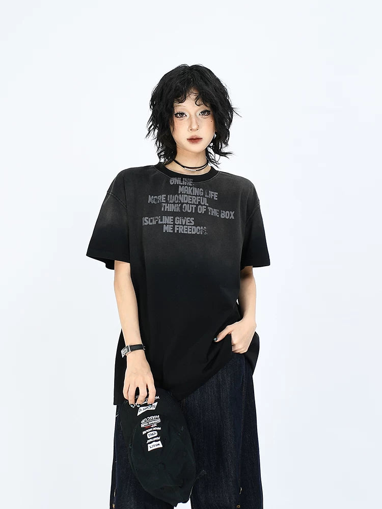 OV original/High Street American gradient tie dye Solona shoulder short sleeved T-shirt for men and women boxy version cool top