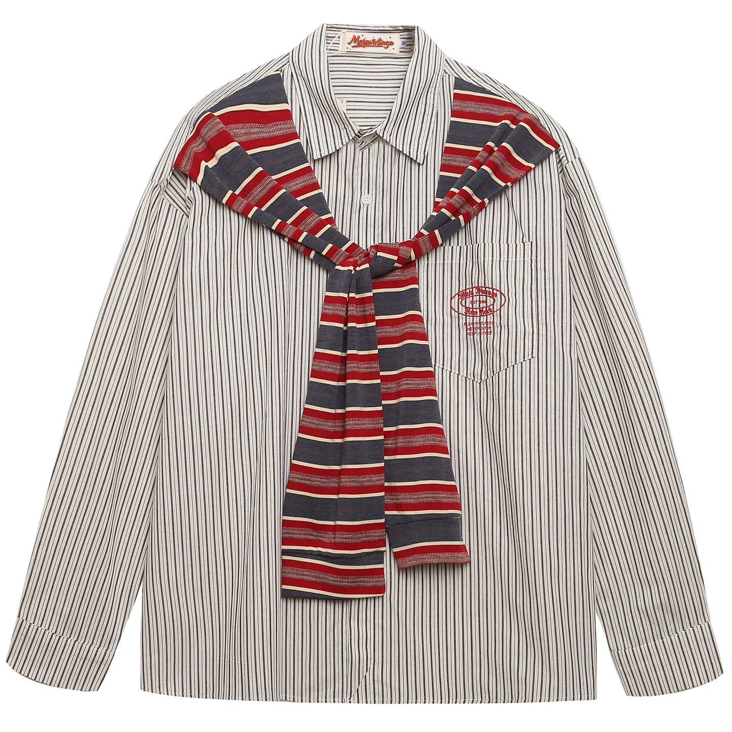 OV original American retro striped shawl design long sleeved shirt for men and women autumn street loose casual shirt trend