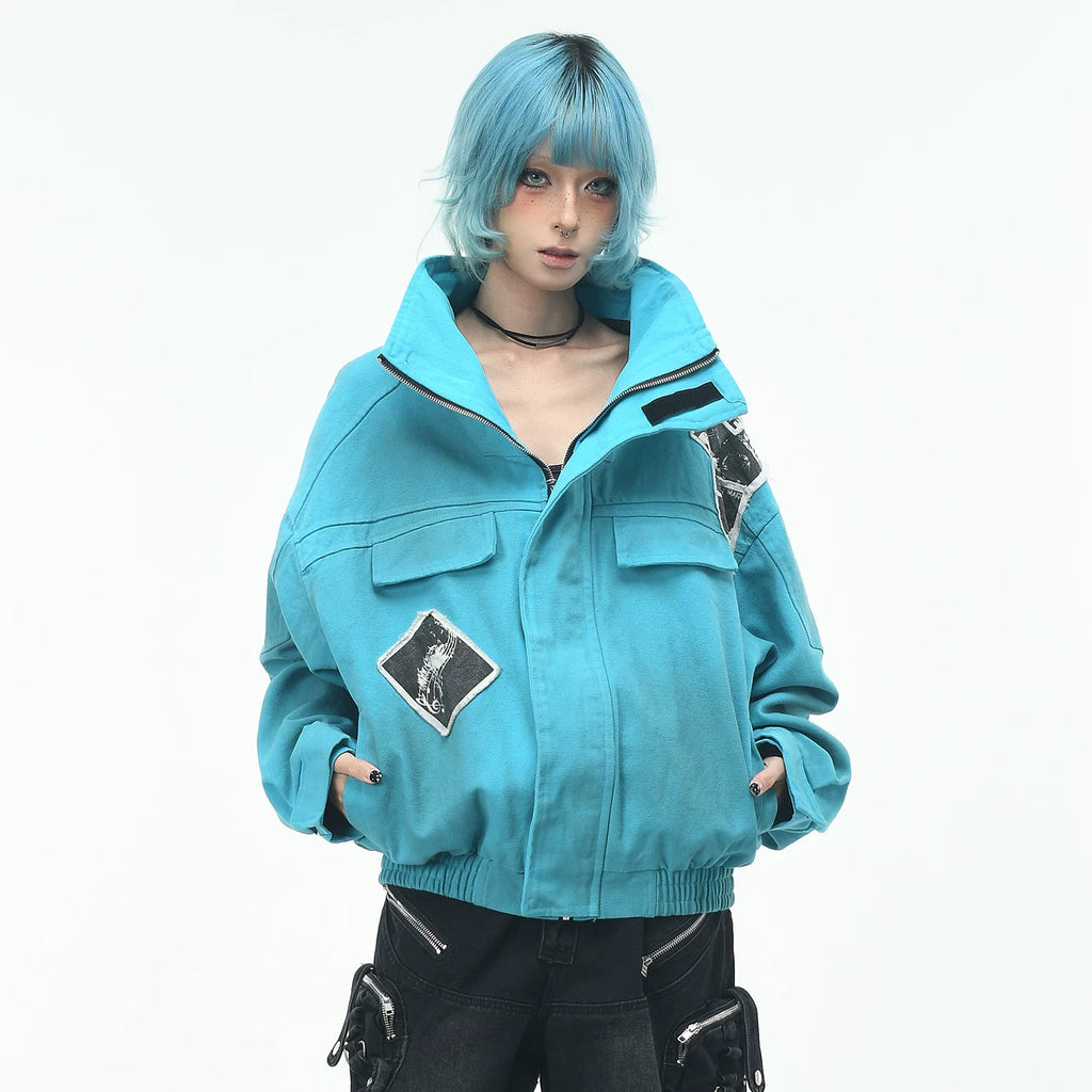OV Original Waste Soil Wind Dirty Dyeing Doing Old Water Wash Rock Stand up Collar Jacket for Men and Women Autumn Street Loose Short Jacket