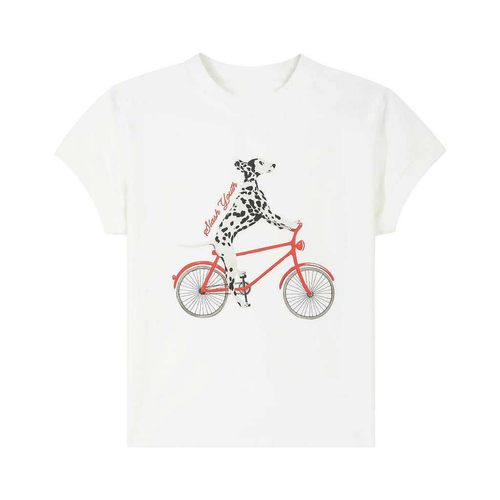 OV Original/American Fun Dog Cycling Summer Versatile Short sleeved T-shirt Women's Slim fit Shoulder Short Casual Top