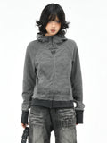 OV original American retro striped slim fit hooded sweatshirt for women's autumn street casual short cardigan jacket top