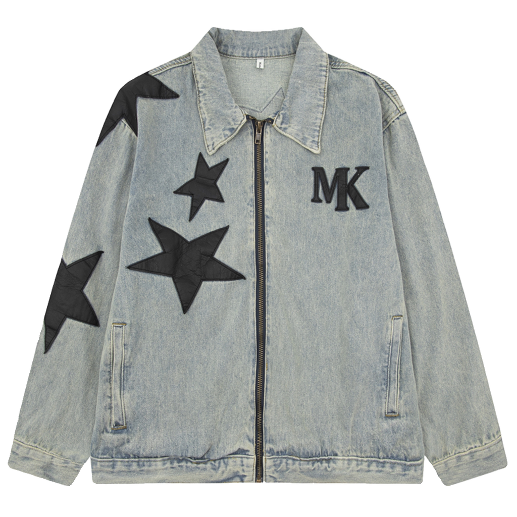 OV Original Spring and Autumn High Street Retro Star Patch Embroidered Vintage Washed Cowboy Jacket Men's and Women's Loose Jacket Trendy