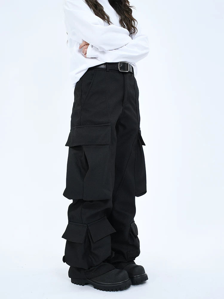 OV original retro deconstruction silhouette multi pocket work pants for men and women, loose straight tube, high-end feeling, curved knife casual pants