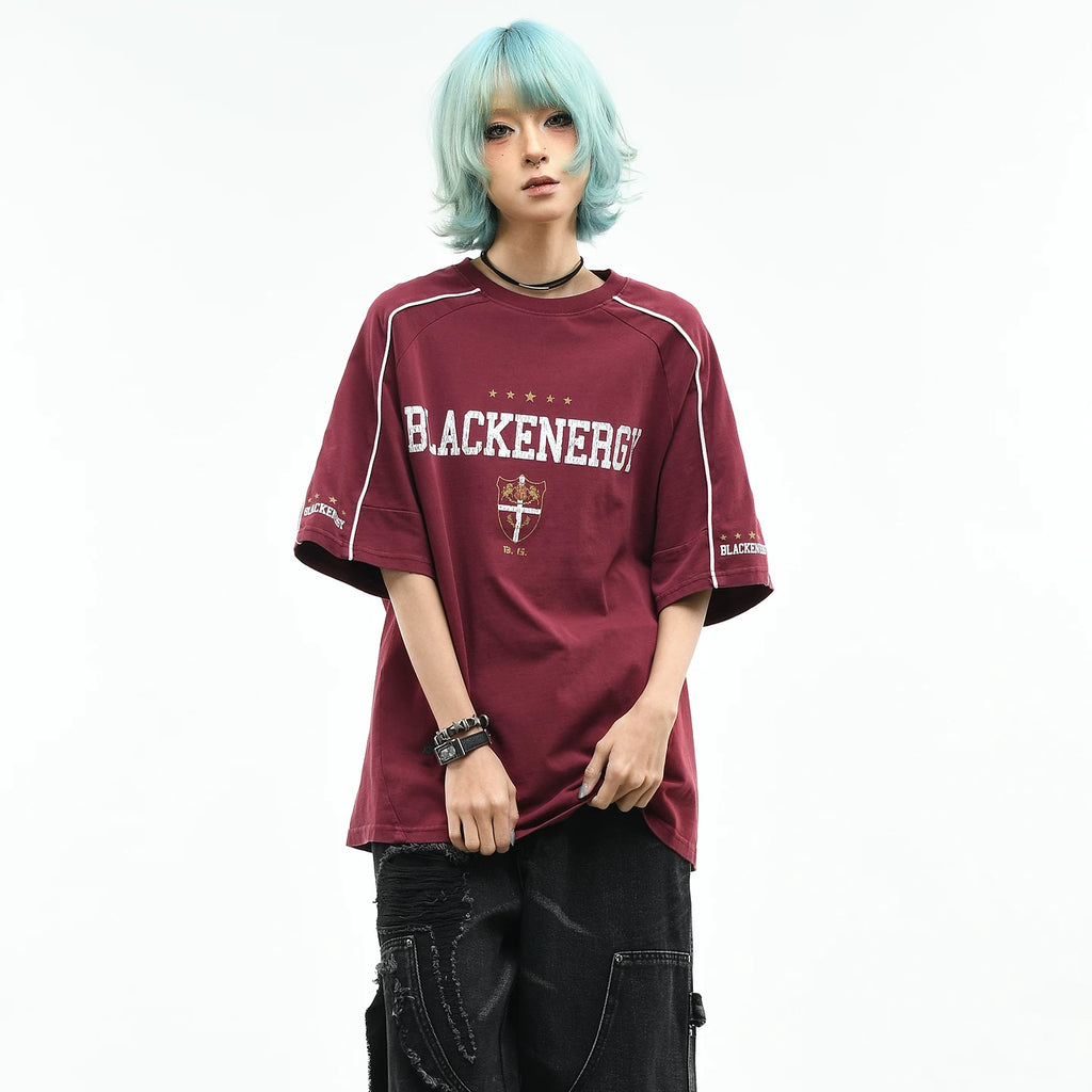 OV original/American retro letter printed sports short sleeved T-shirt for men and women in summer, loose fitting raglan sleeves, trendy brand top