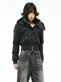 OV original American style widened thread waist design hooded cotton jacket women's winter short style slimming cotton jacket