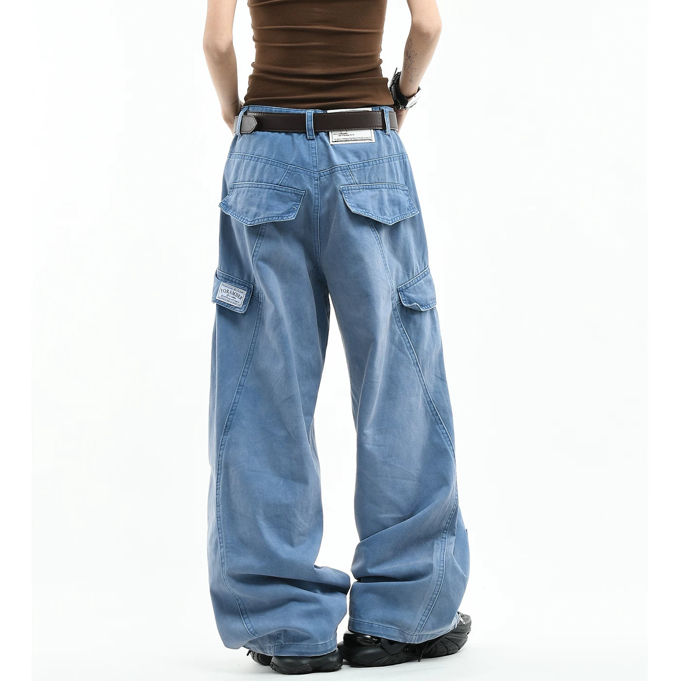 OV original American functional deconstruction splicing to make old washed casual pants for men and women loose wide leg pleated work pants trendy