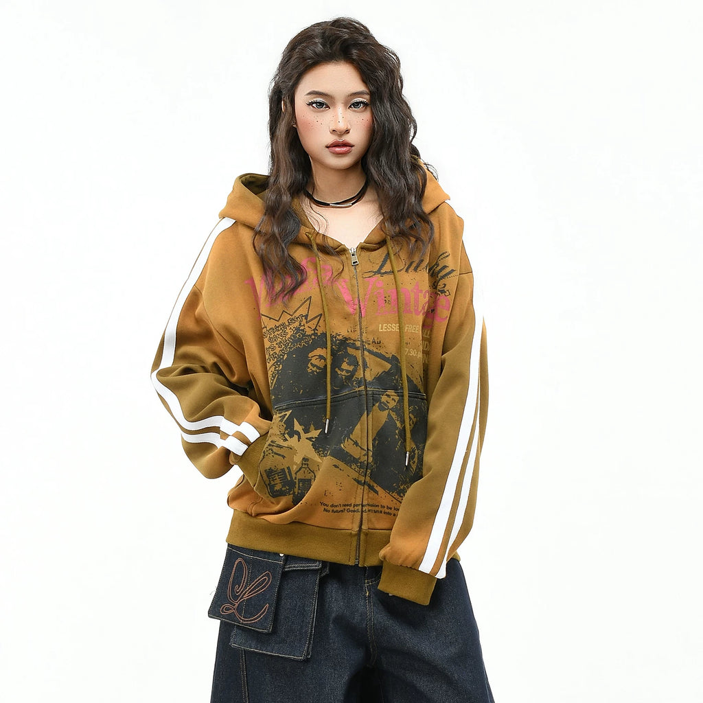 OV original American hip-hop band character print hooded sweatshirt for men and women in autumn loose short style tie dye jacket trend
