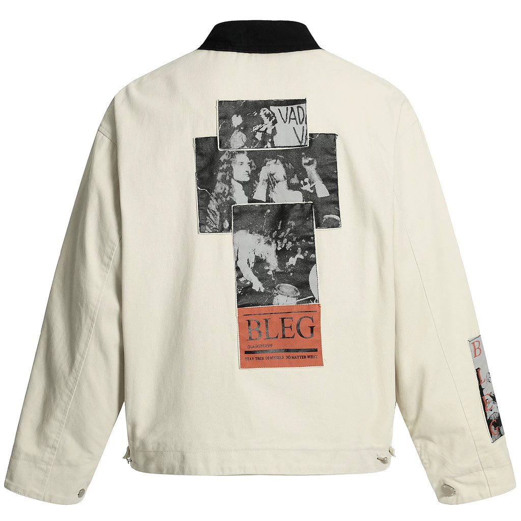 OV original American retro character patch embroidered washed workwear jacket for men and women, autumn street short and wide casual jacket