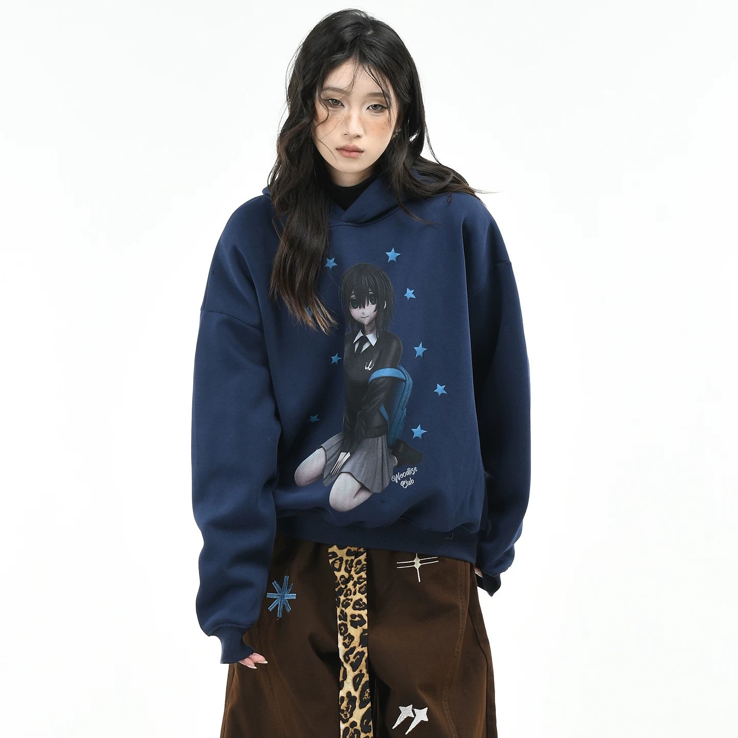 OV Original American Cartoon Anime Girl Printed Hoodie Women's Autumn Abi Style Loose Hooded Top Trendy