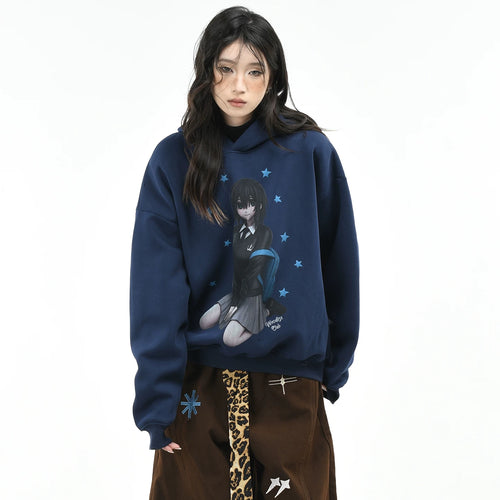 OV Original American Cartoon Anime Girl Printed Hoodie Women's Autumn Abi Style Loose Hooded Top Trendy