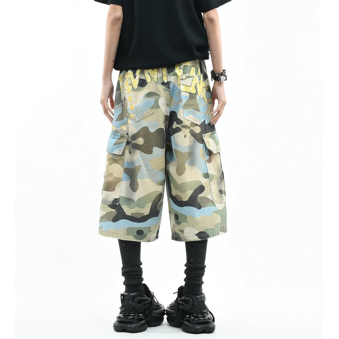 OV original American camouflage 3D printed workwear, women's summer loose multi pocket straight leg casual short, men's