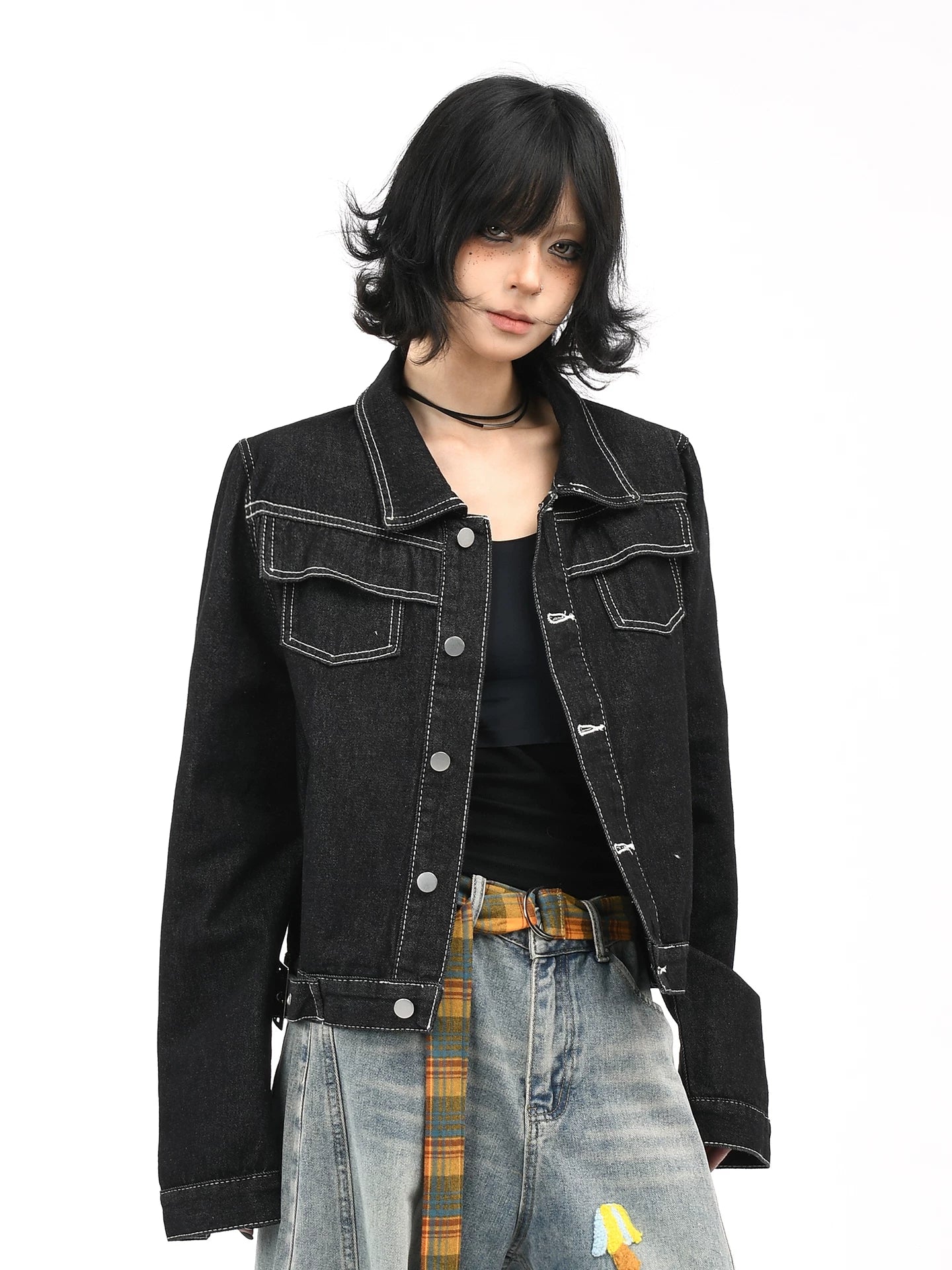 OV original American retro washed vintage denim jacket women's autumn street short shoulder casual jacket top