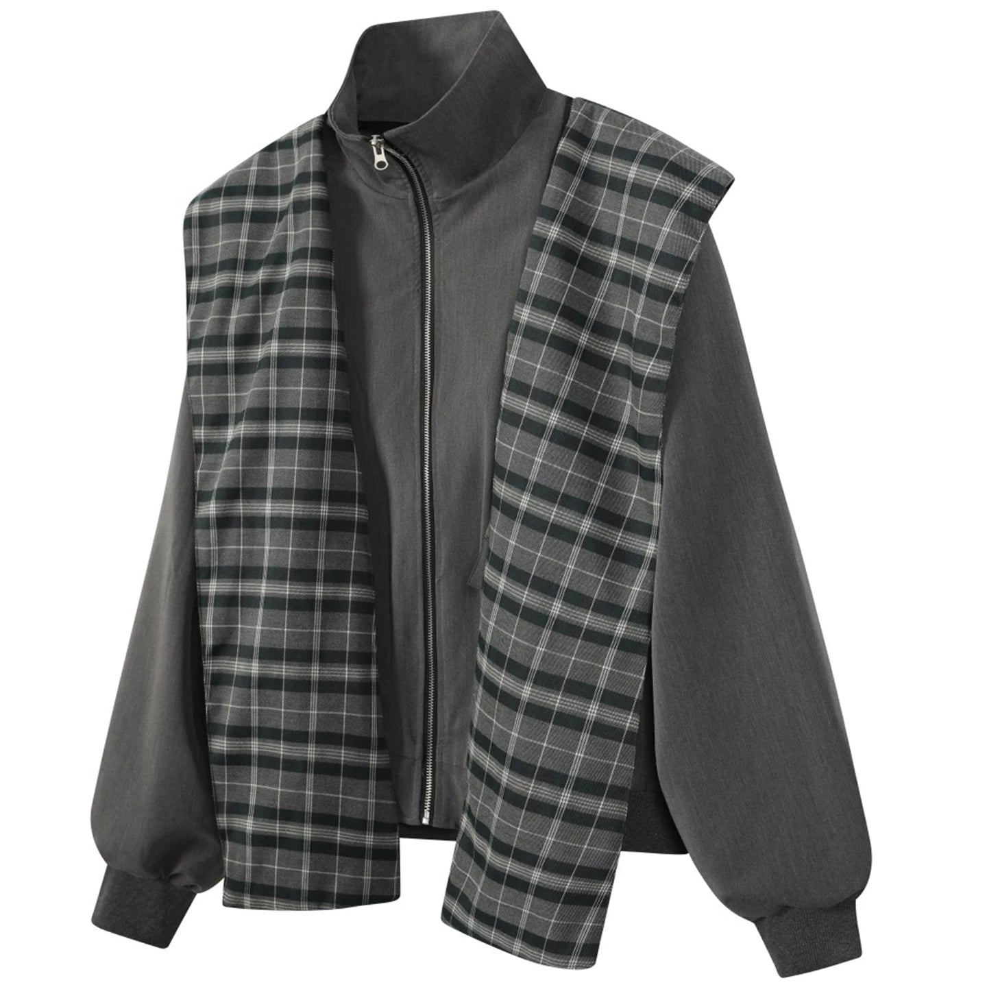 OV original American retro plaid shawl detachable design jacket for men and women autumn loose shaped hat jacket trend