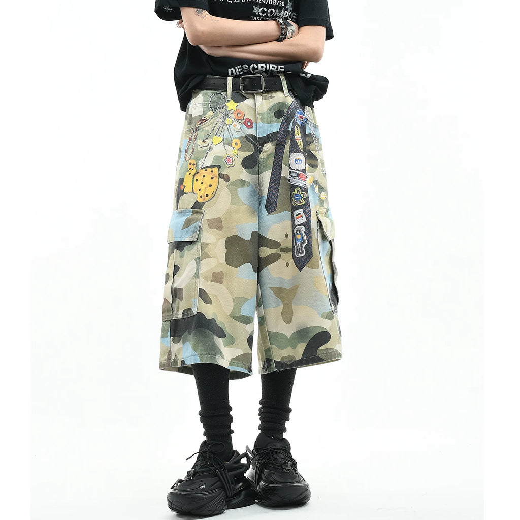 OV original American camouflage 3D printed workwear, women's summer loose multi pocket straight leg casual short, men's