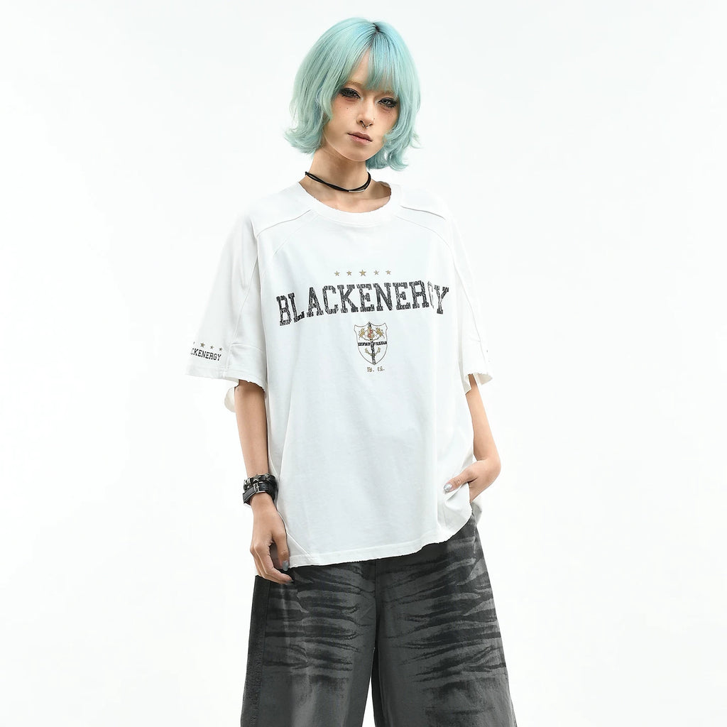OV original/American retro letter printed sports short sleeved T-shirt for men and women in summer, loose fitting raglan sleeves, trendy brand top