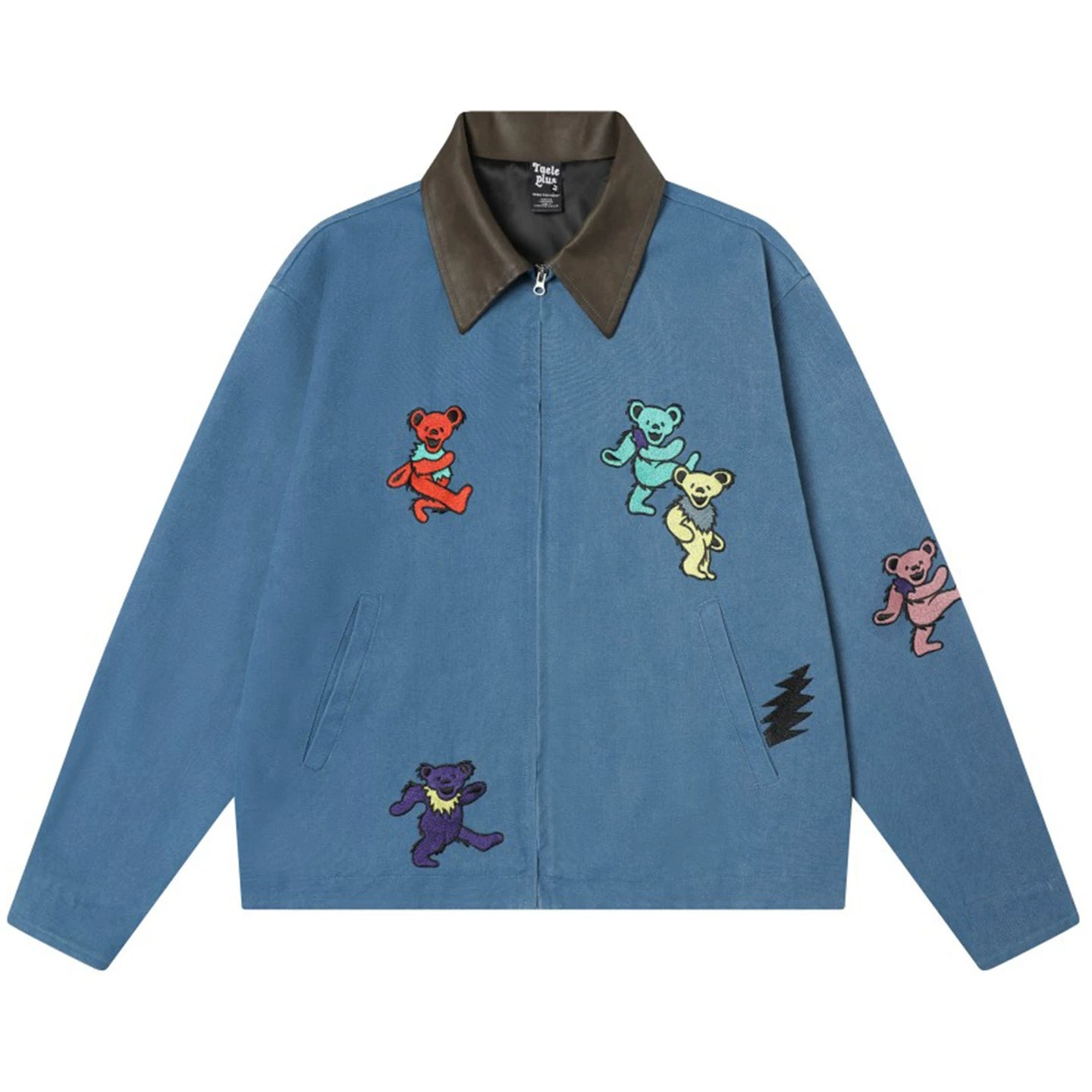OV original American dance teddy bear embroidered washed workwear jacket for men and women, autumn loose casual lapel jacket trendy