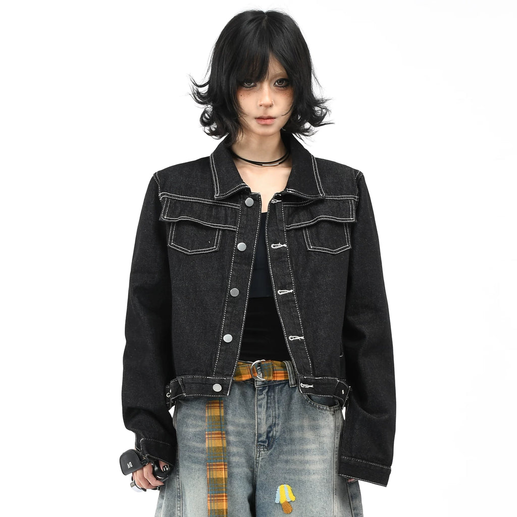 OV original American retro washed vintage denim jacket women's autumn street short shoulder casual jacket top