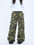 OV original American retro camouflage worn out design, vintage work pants for men and women, loose straight leg large pocket long pants