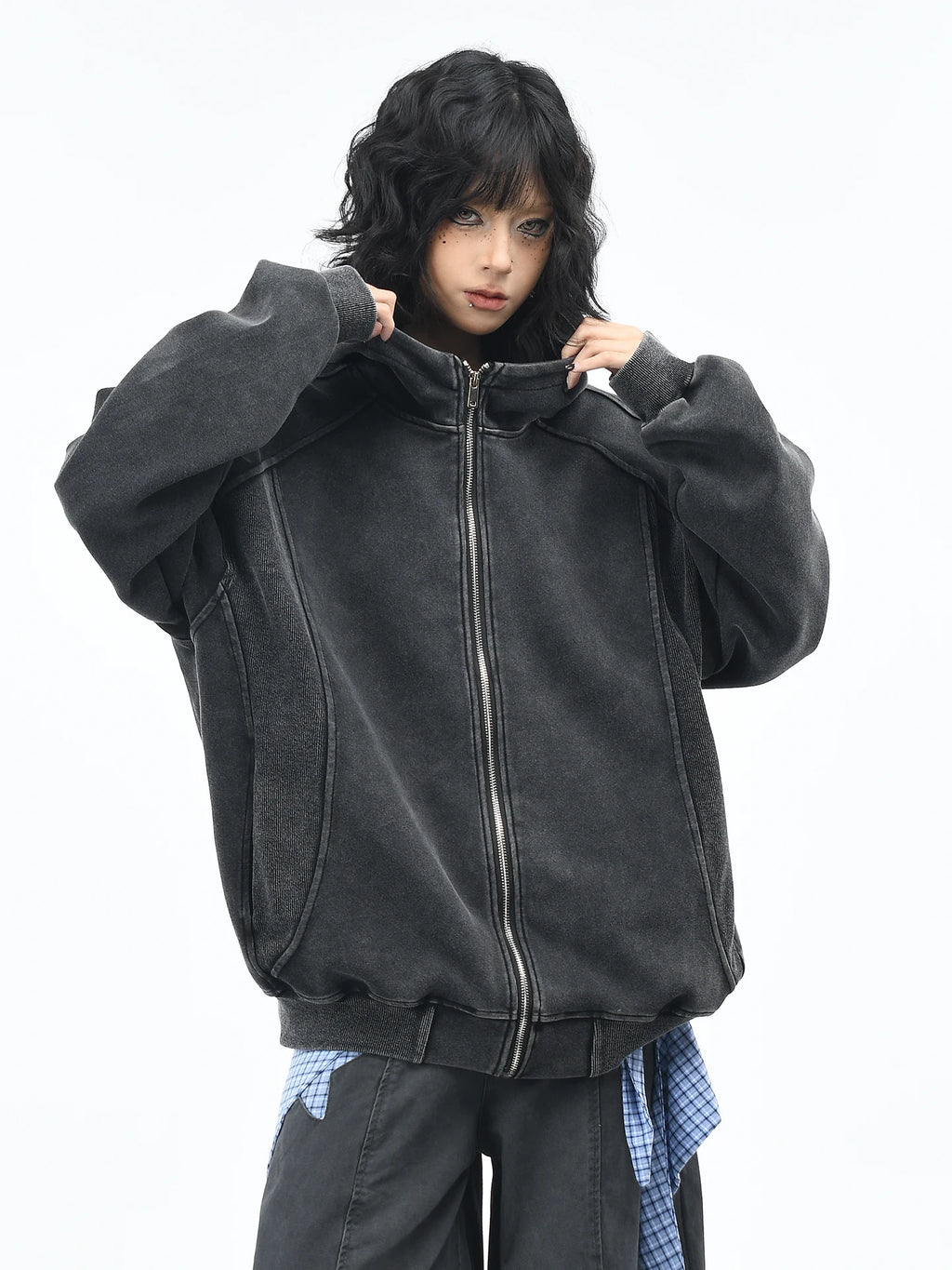 OV Original American Retro Three Dimensional Cut, Used Water Washed Hoodie, Women's Autumn Loose Casual Cardigan Coat