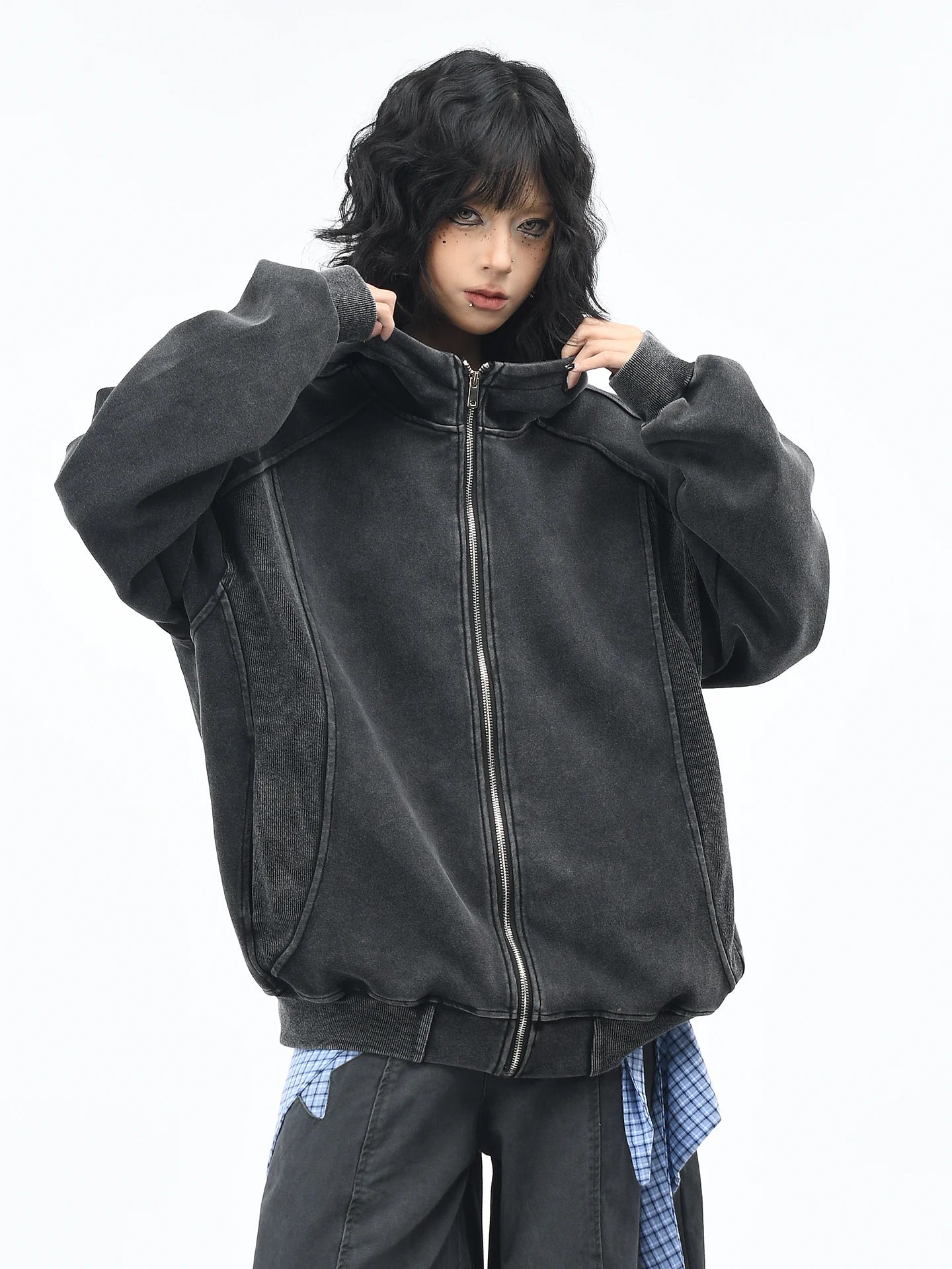 OV Original American Retro Three Dimensional Cut, Used Water Washed Hoodie, Women's Autumn Loose Casual Cardigan Coat