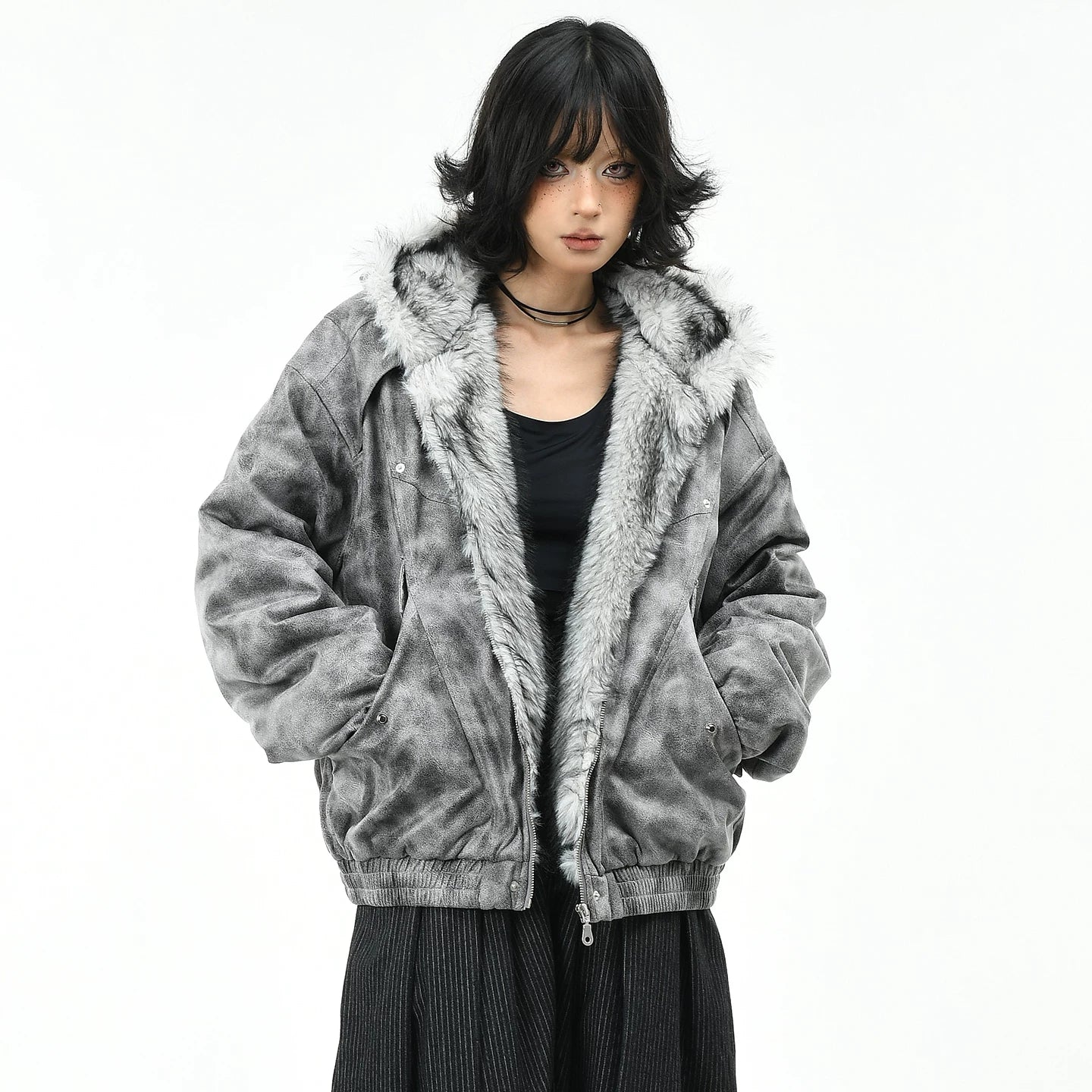 OV original American tie dye mountain carving hooded cotton jacket for women in winter retro loose couple warm cotton clothes trend