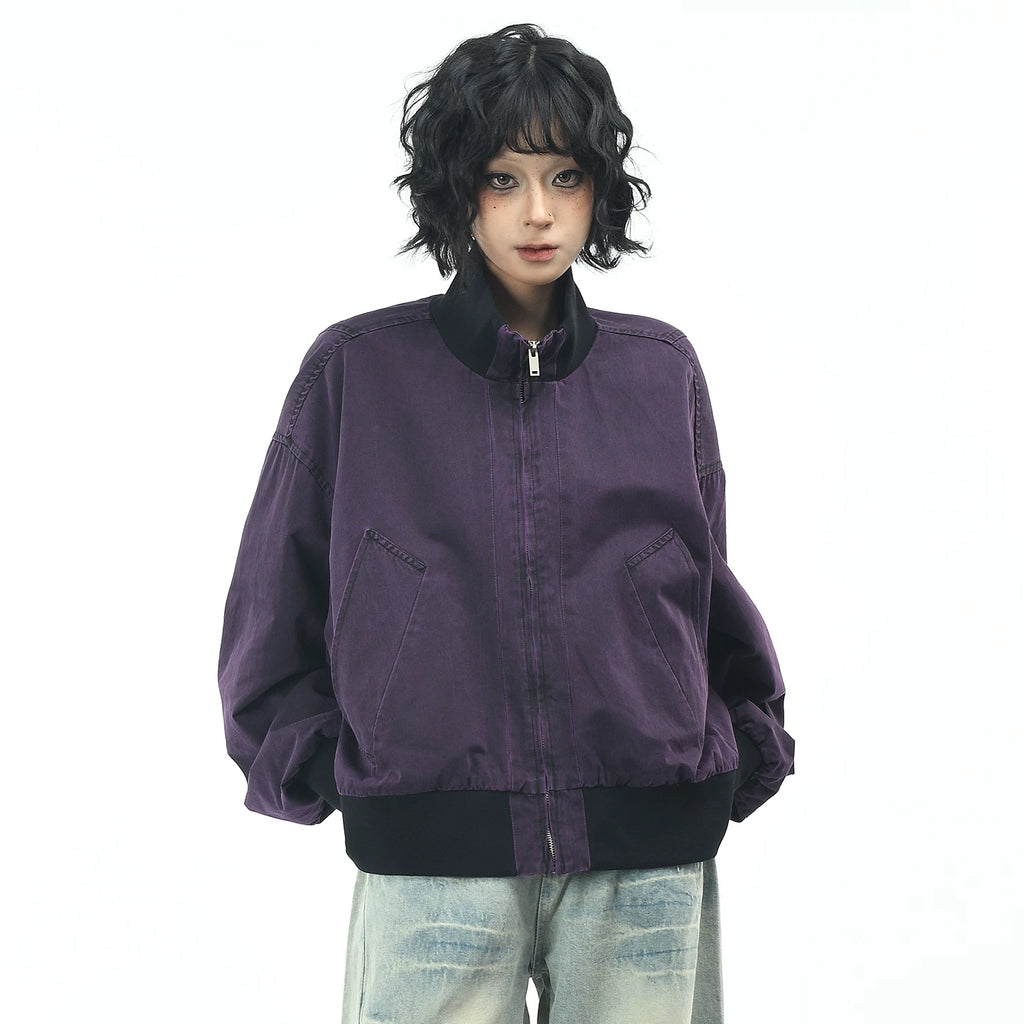 OV original American retro vintage washed baseball jacket, men's and women's spring loose casual stand up collar workwear jacket