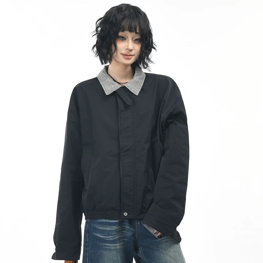 OV original American plaid patchwork couple workwear jacket for men and women, autumn street loose casual lapel jacket trend