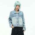 OV original high street retro deconstruction washed denim jacket women's autumn short slim fit jacket blue high-end trendy feeling