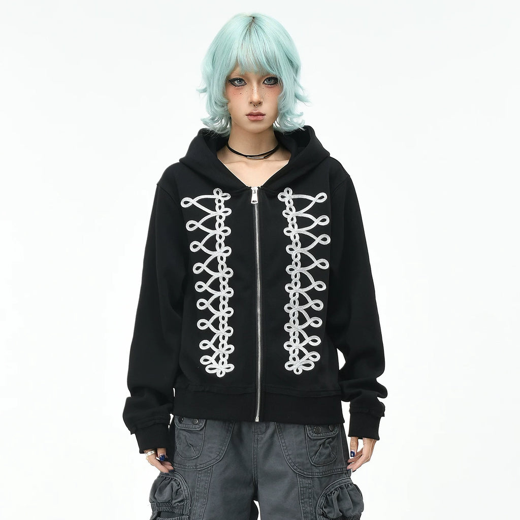 OV original palace trend brand plate rope embroidery hooded sweatshirt for men and women autumn street loose short cardigan jacket