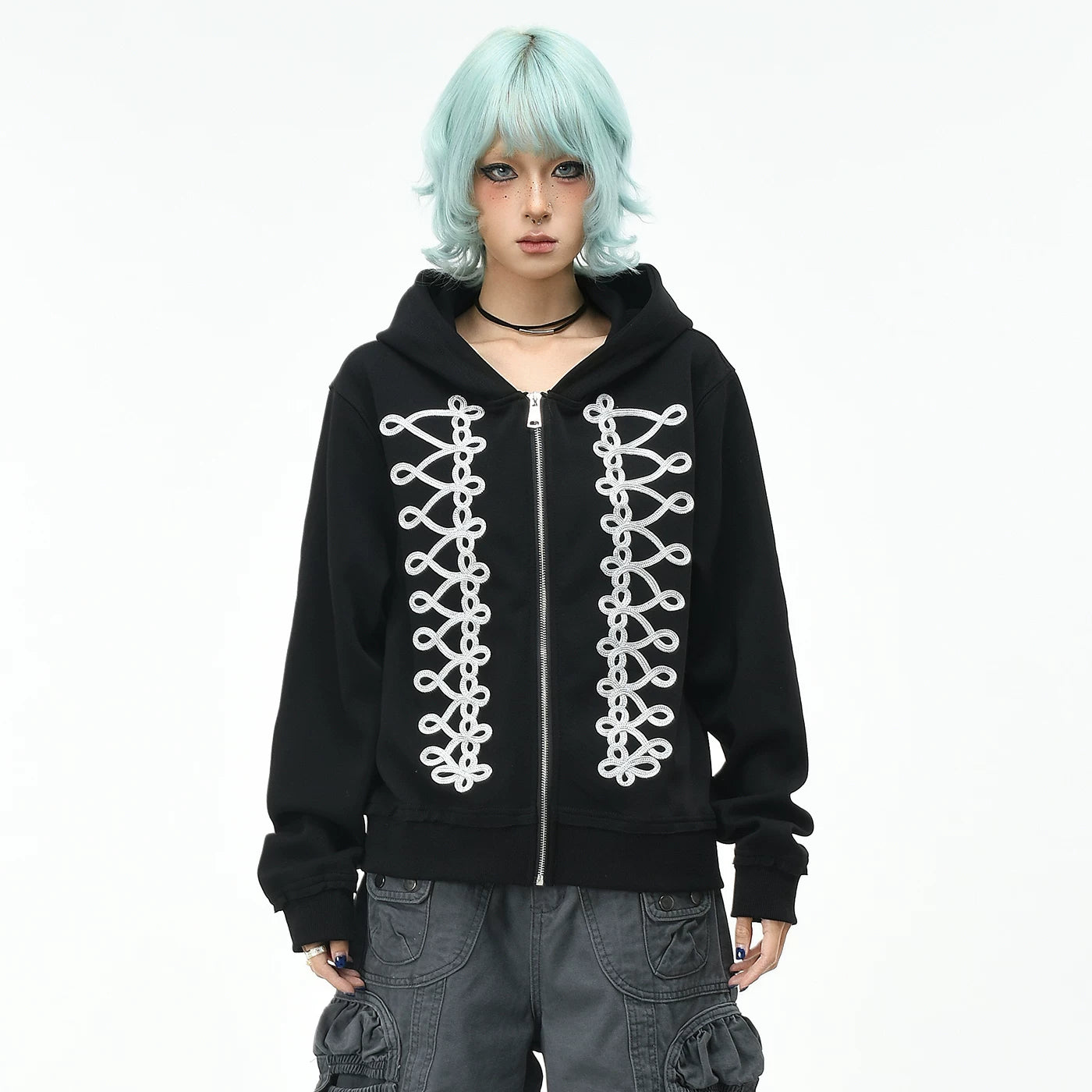 OV original palace trend brand plate rope embroidery hooded sweatshirt for men and women autumn street loose short cardigan jacket