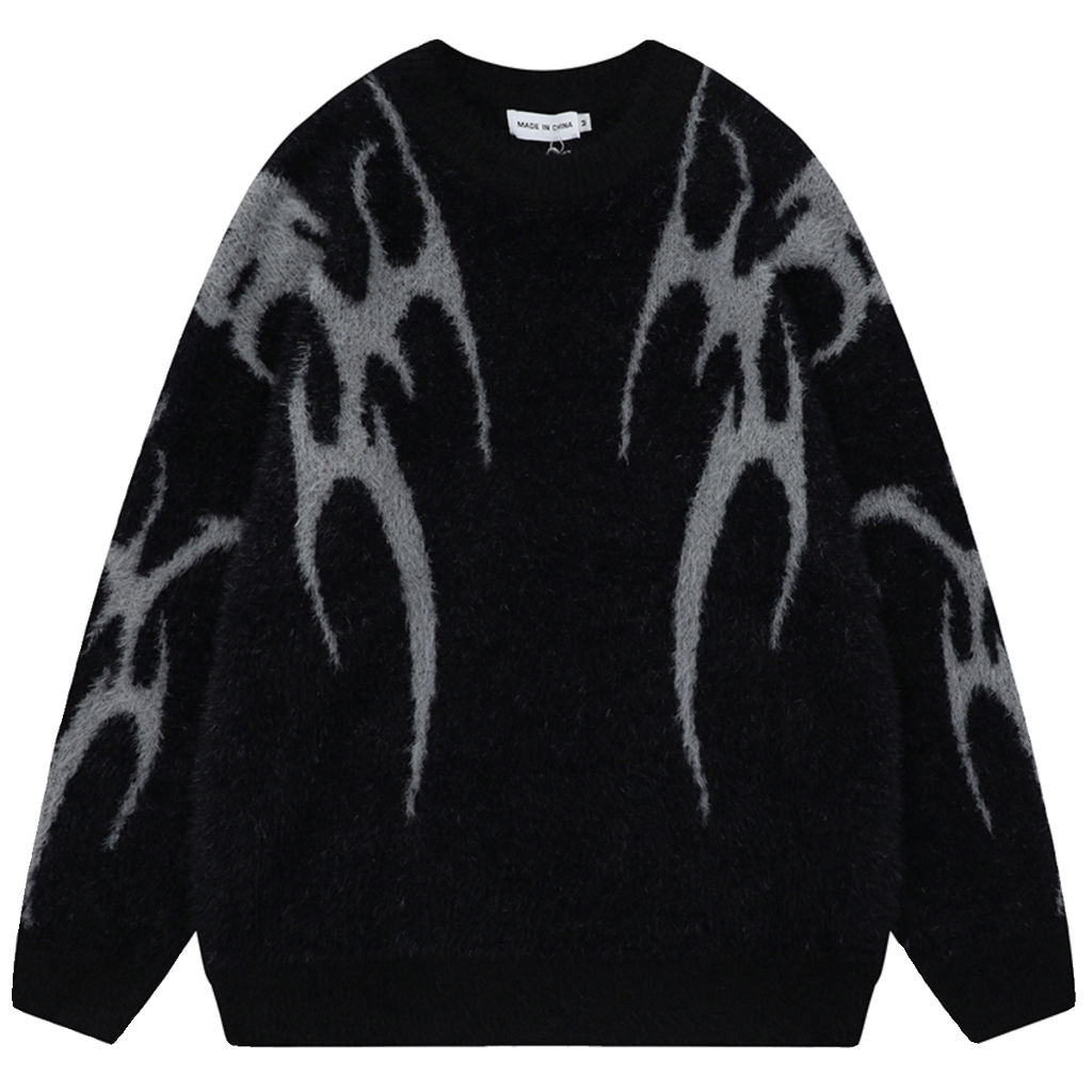 OV original autumn and winter high street retro jacquard design round neck sweater for men and women loose mohair lazy knit sweater trend