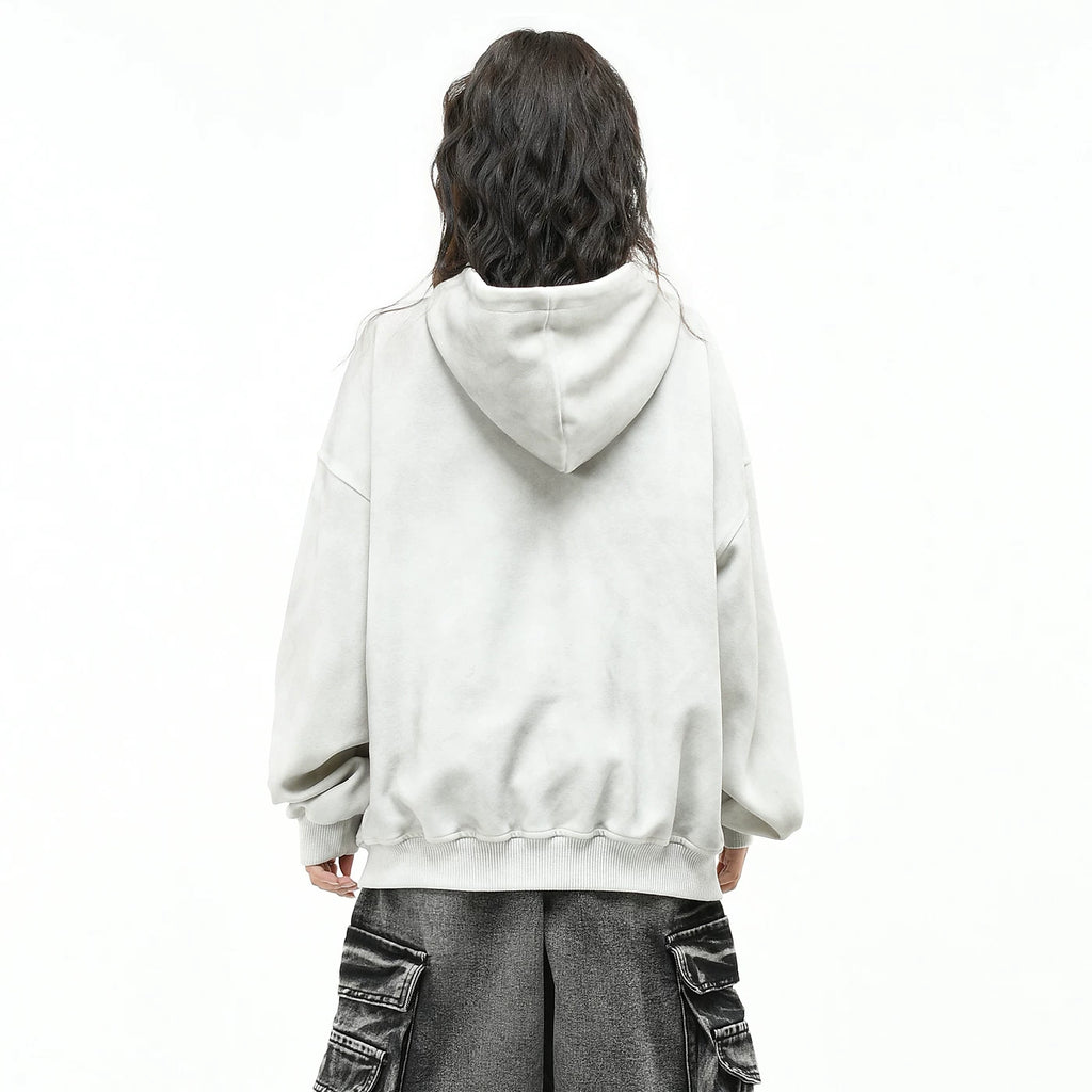 OV original American cross print dirty dye vintage hooded sweatshirt for men and women autumn street loose cardigan jacket