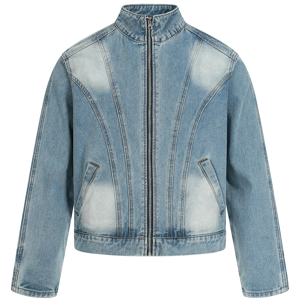 OV Original American Deconstruction Splicing Water Washed Cowboy Jacket for Women's Street Loose Pocket Inverted Design Autumn Jacket