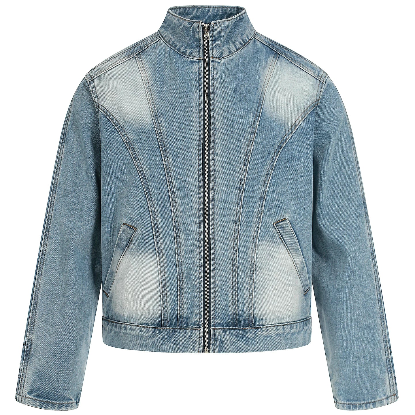 OV Original American Deconstruction Splicing Water Washed Cowboy Jacket for Women's Street Loose Pocket Inverted Design Autumn Jacket