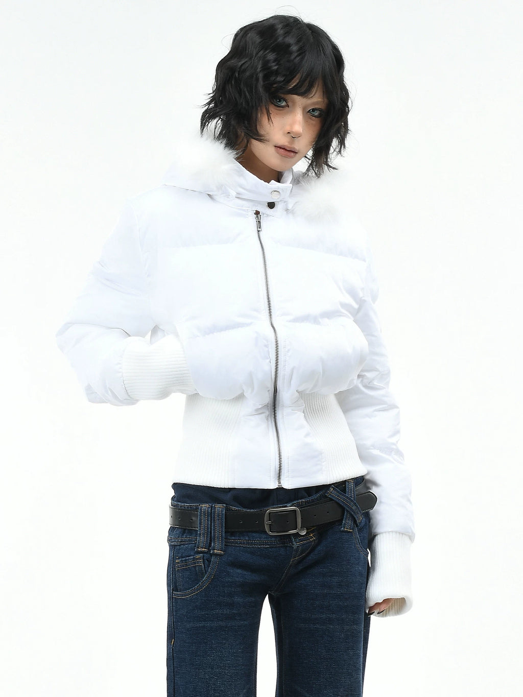 OV original American style fur collar, detachable hooded cotton jacket, women's winter short style, waist cinching, slimming, warm cotton jacket, trendy